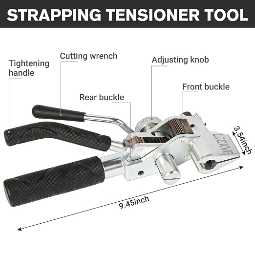 304 Stainless Steel Packaging Packing Machine Kit 3/4" x 100 ft Banding Coil, 100pcs Ear Lokt Buckles, 1pc Strapping Tensioner, 1pc Hammer, 1pc Pliers and One Pair of Gloves Included by LOCXVE