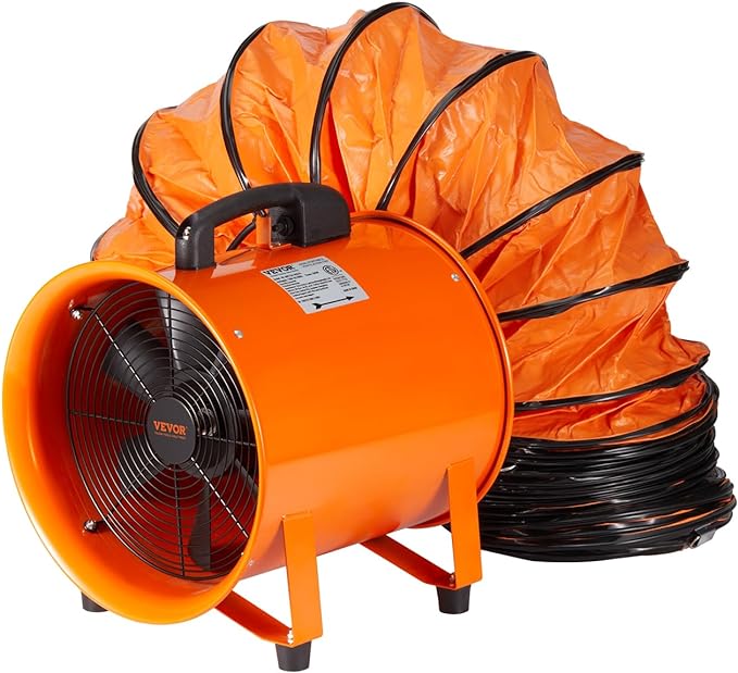 VEVOR Air Mover Blower Fan 8 Inch, 1070CFM 195W with 16.4ft Flexible Duct, Industrial Portable Ventilator Blower/Exhaust