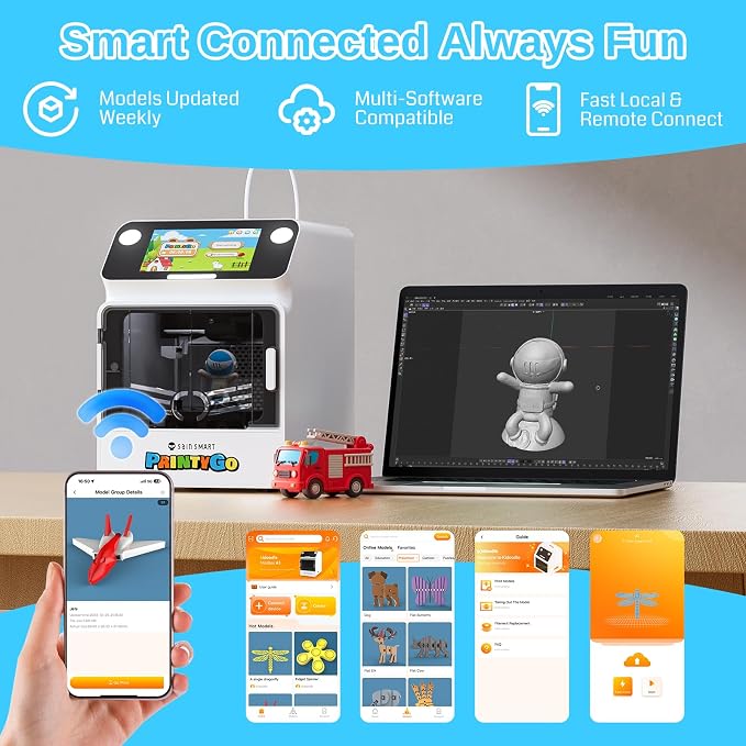 SainSmart PrintyGo Mini 3D Printer for Kids, 600mm/s Auto Leveling Printer for Beginners with 5" Touch Screen, 1500+ Models, Child-Safe Design, Wi-Fi/App Control, Pre-Assembled for STEM Learning Gift