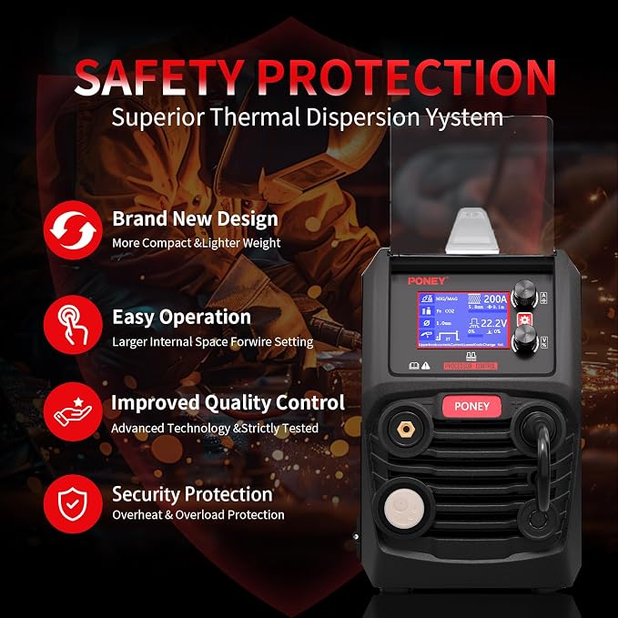 PONEY 200A Double Pulse MIG 9 in 1 Aluminum Welder 220V 2T/4T | MIG/MAG/FLUX/MIG Synergy/Single Pulse MIG/Double Pulse MIG/TIG LIFT/Spot Welding/MMA Multi Process Welding Machine LCD