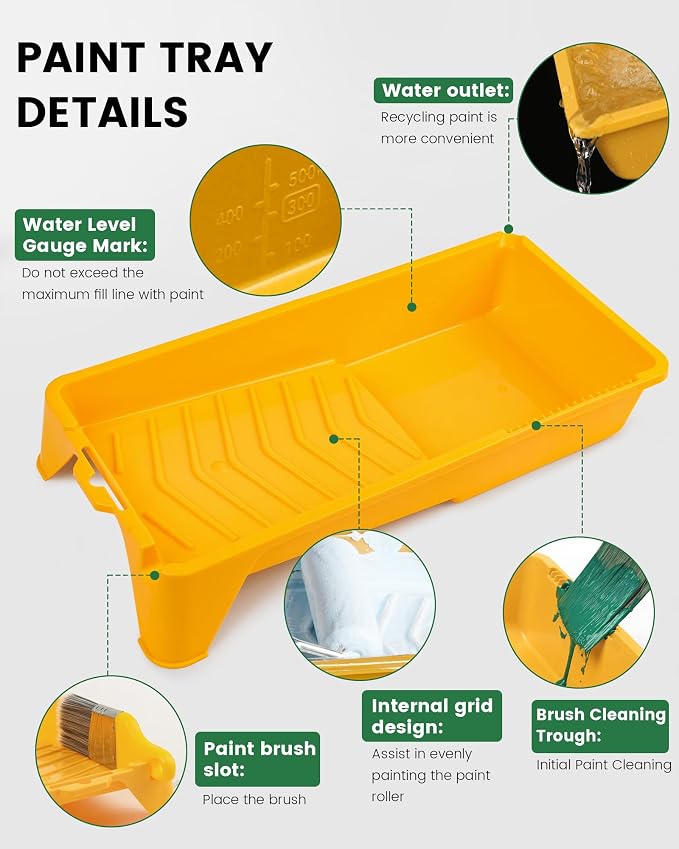VOOMEY Paint Roller 4 inch with Small Foam Roller Paint,13-Piece Mini Paint Roller Kit, 4" Microfiber Paint Rollers, Roller Paint Brush, Paint Tray with Liners, Perfect for DIY & House Painting