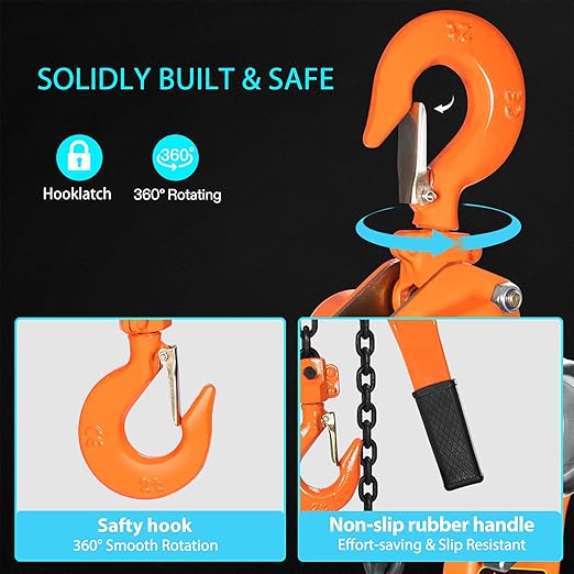 SPECSTAR Lever Chain Hoist 3/4 Ton 1650 Lbs Capacity 5 Feet with 2 Heavy Duty Hooks, Chain Come Along for Warehouse Building Automotive Machinery