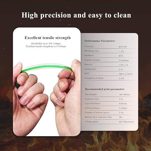 Up to 536℉(280°C) 3D Printer Resin, High Temperature resina, High Precision 3D Printing Resin for Engineering, Industrial Parts, 405nm Photopolymer Resin for DLP/LCD Translucent Green 1000g