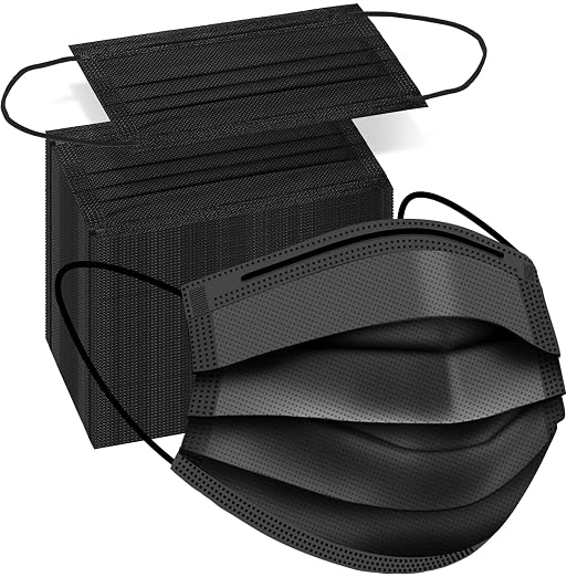 ZTANPS 100 PCS Disposable Face Masks, Black Disposable Masks, 3 Ply Protection Face Masks