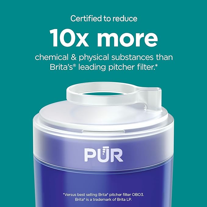 PUR Plus Faucet Mount Replacement Filter 4-Pack, Genuine PUR Water Filter for Sink Faucet, 3-in-1 Mineral Filtration, Lead Reducing, 1-Year Value, Blue (RF99994)