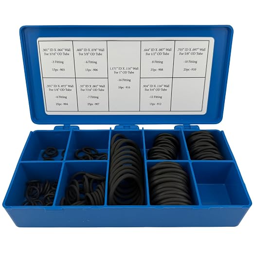 Stone River Products SAE Boss O-Ring Kit – 155 Piece, 8 Sizes, Fluorocarbon FKM (Viton® Equivalent) 90 Duro – 900 Series Straight Thread Tube Fittings