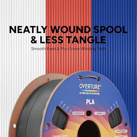 OVERTURE High Speed PLA Filament 1.75mm, Neatly Wound 3D Printer Filament 1kg Spool (2.2lbs) Rapid PLA, Dimensional Accuracy +/- 0.02 mm, Fit Most FDM 3D Printers (Cement Grey)