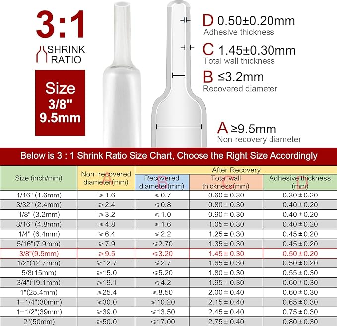 Chanzon 3:1 Ratio - 80ft Roll - Heat Shrink Tubing 3/8" (9.5mm) - Marine Grade Waterproof Adhesive Lined - (25M Total Length) Clear/Transparent Polyolefin Sleeving Wrap Shrinking 3 to 1 Ratio 1pcs