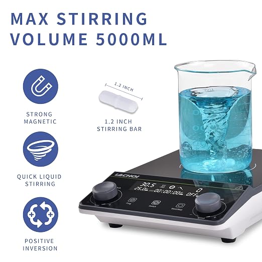 Magnetic Stirrer 5.9 inch Magnetic Stir Plate with stir bar LCD Display 100-1600RPM Max Stirring Capacity 5000ml Digital Magnetic Stir Plate Magnetic Mixer Lab Stirrers(No Heating)