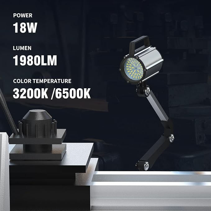 YouTeMei Led Machine Light Flex Arm Machine Lights Multipurpose Waterproof Lathe Light Drill Press Lights 18W, Warm and Cold Work Light