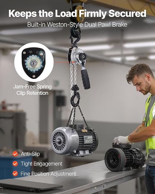 VEVOR Manual Lever Chain Hoist, 1/2T 1100LBS Capacity Heavy Duty Come Along, 5FT Lift G80 Alloy Steel Chain with Dual Pawl Mechanical Brake,360°Rotating Hooks, for Warehouse Construction Garage