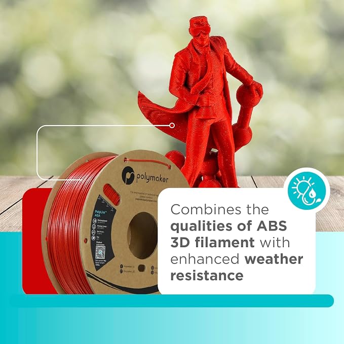 Polymaker ASA Filament 1.75mm Galaxy Red, 1kg ASA 3D Printing Filament, Heat & Weather Resistant - ASA 3D Printer Filament Perfect for Printing Outdoor Functional Parts