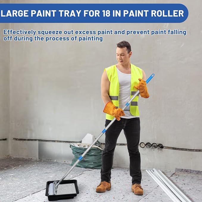 12 Pcs 18 Inch Paint Roller Kit- 18 Inch Paint Roller Tray, 12-18" Adjustable Roller Frame & Thickened Extendable Steel Pole, Large Paint Roller Sleeves with Tray for Painting Wall Ceiling
