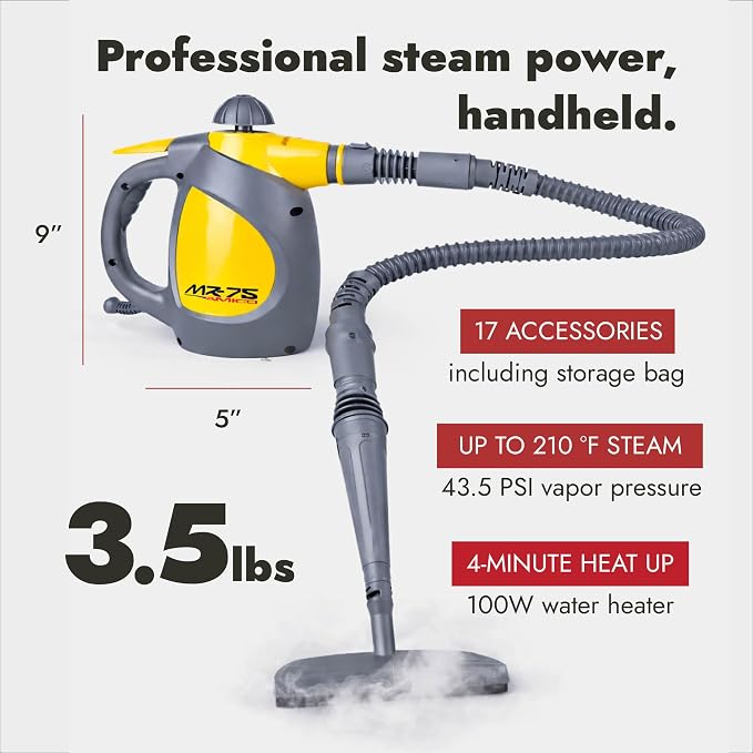 Vapamore MR-75 Amico Handheld Steam Cleaner, Professional-Grade, Italian-Designed Chemical-Free Portable Steam Cleaner for Pet Accidents, Floors, Tile, Grout, Auto, Jewelry & More