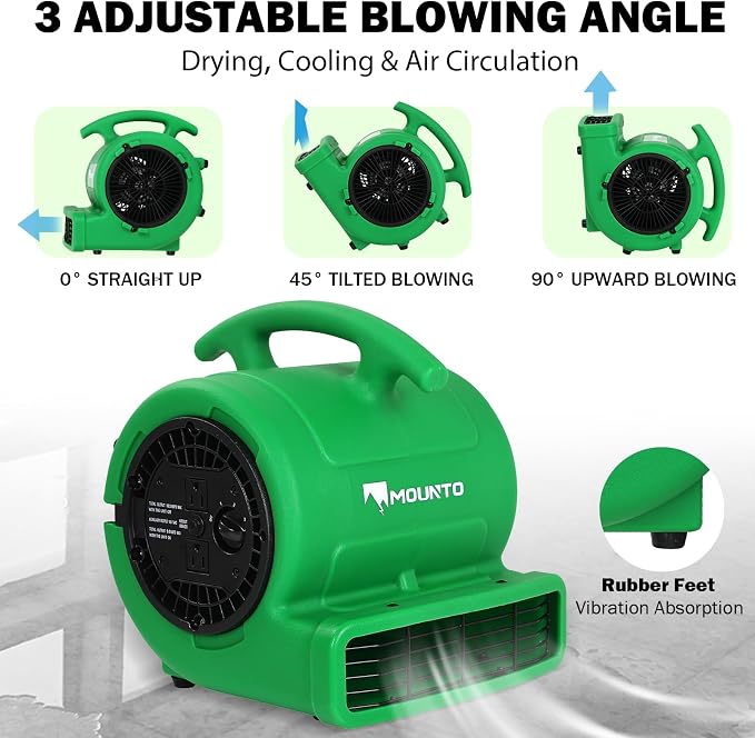MOUNTO 1/4hp 1000CFM 2 Speed Air Mover Carpet Dryer Floor Fan Cooling Fan (Green)