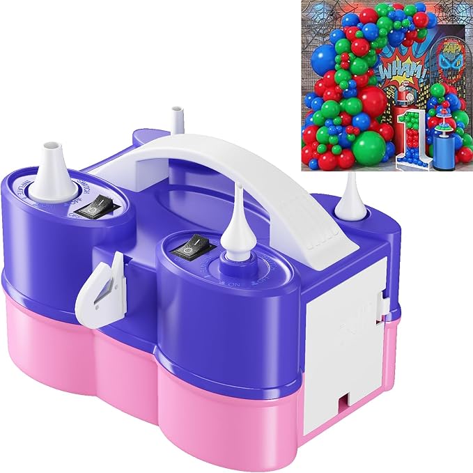 3-in-1 Electric Balloon Pump with Red Blue Green Balloon Arch, 3-in-1 Electric Balloon Pump, Portable Electric Air Pump for All Balloons Inflatables Dual Nozzle Balloon Blower Machine