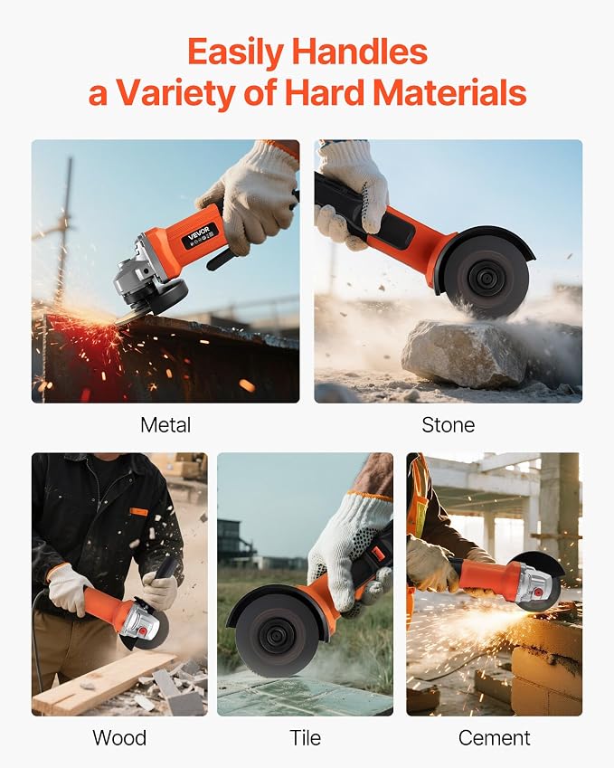VEVOR Angle Grinder, 4-1/2" Electric Grinder Power Tool, 8Amps 12000RPM High-Speed Corded Angle Grinders with 230° Adjustable Dust Guard for Metal Grinding, Cutting, Rust Removal (Disc Not Included)