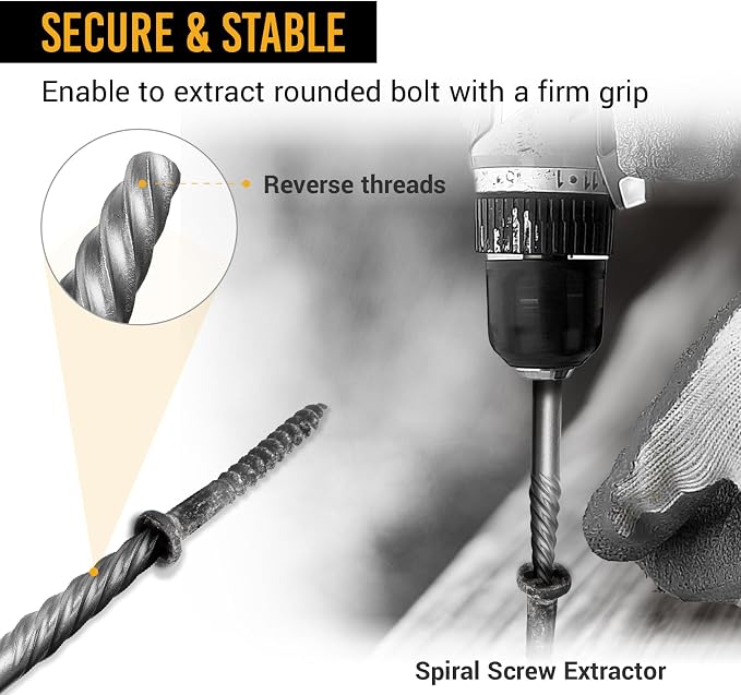 EWK 10 Pcs Screw Extractor Set with HSS Left-Hand Drill Bit, CR-MO Spiral Screw Removal Tool for Stripped, Broken, Damage Rust Screws