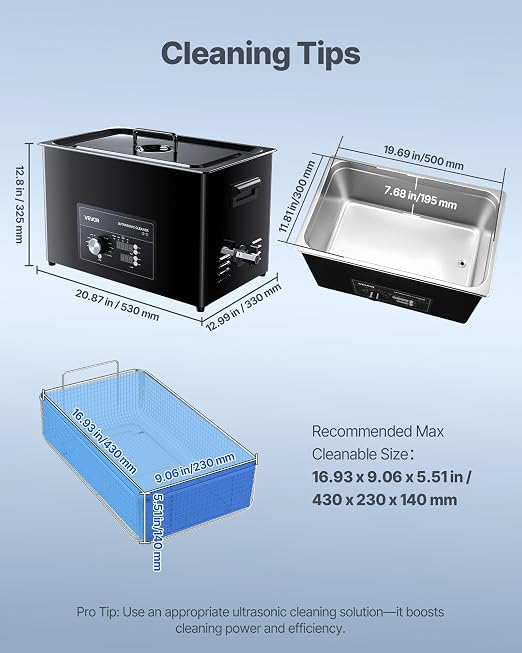 VEVOR 30L Ultrasonic Cleaner, Professional Ultrasonic Cleaner Machine with Knob Control, Stainless Steel Cleaning Machine with Basket and Cleaning Ball, for Watches, Razors, Jewelry, Coins and More