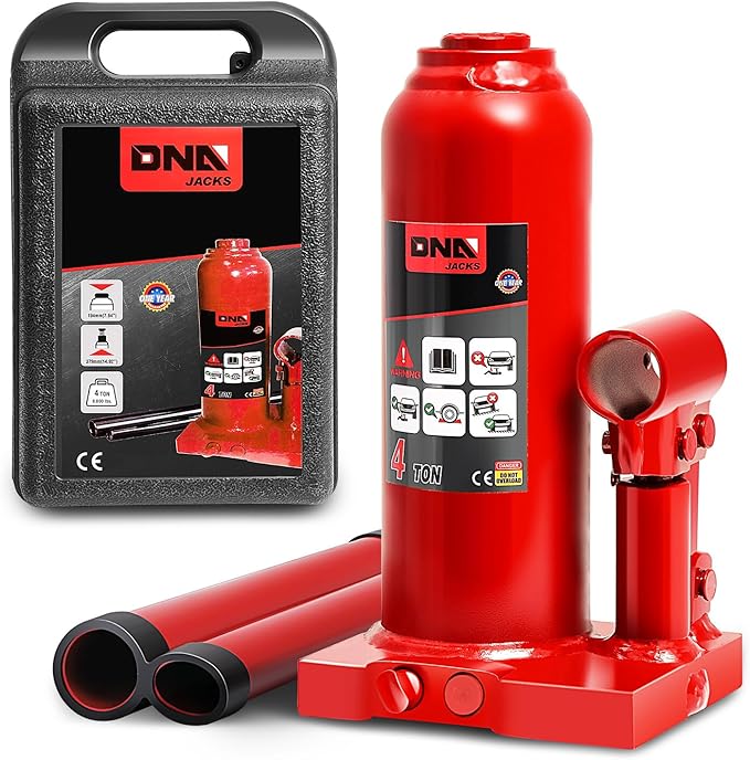 DNA Motoring 4 tons / 8818 lbs Lifting Automotive Welded Hydraulic Bottle Jack for Repair Vehicle, Pickup, Truck, w/Manual Handle, Red,TOOLS-00352