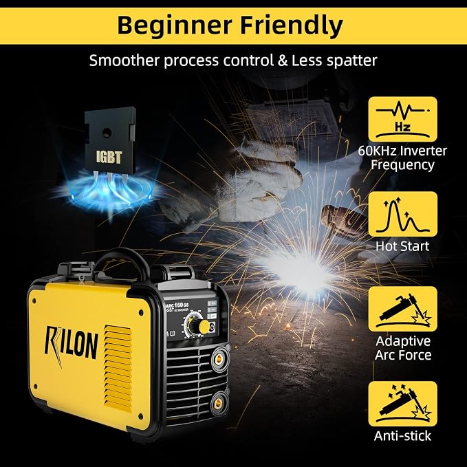 Stick Welder 110V/220V, Arc Welding Machine 160A, IGBT High Duty Cycle, Dual Voltage MMA Welding Kit with Hot Start Arc Force Anti-Stick DC, Yellow