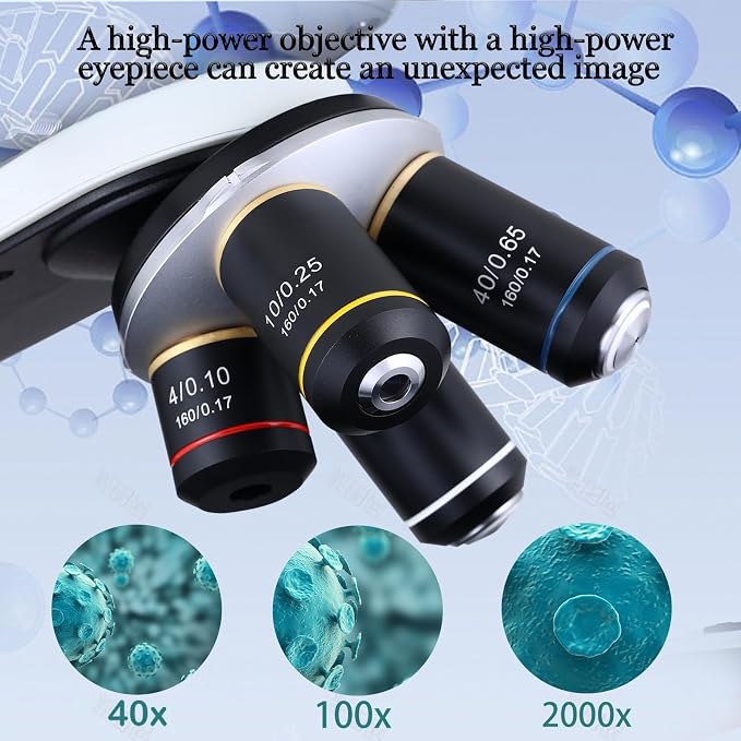 Herwicm 40X-2500X Microscope Laboratory Microscope for Adults with LED, Double 3D Mechanical Stage, Abbe Spotting Scope for Students Children Adults Laboratory Education Science Doppelt Tisch