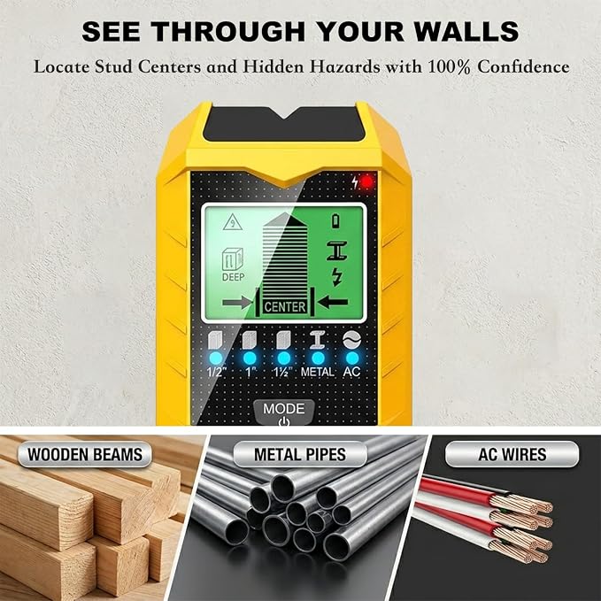 Stud Finder Wall Scanner - 5 in 1 Electronic Stud Sensor with Intelligent Micro-Sensor Chip, Wood Metal AC Wire Detector for Drywall & Plaster, Center Finding for TV Mount & Shelving