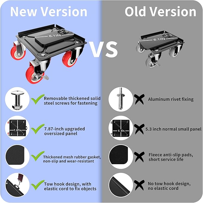MYUEA Furniture Dolly,Furniture Movers with 5 Wheels,Carbon Steel Panel Heavy Duty Dolly,Maximum Load 3747 LBS,Furniture Lifter with 5 360° Rotatable Rubber Universal Wheels(Black,8.26x7.87 in)