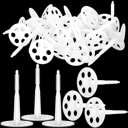 Wonderjune 100 Pcs 4" Plastic Insulation Masonry Fasteners 2.4" Washers Heavy Duty Plastic Concrete Anchors Pins Rigid Foam Board Insulation Fasteners for Concrete, Brick, Masonry Walls