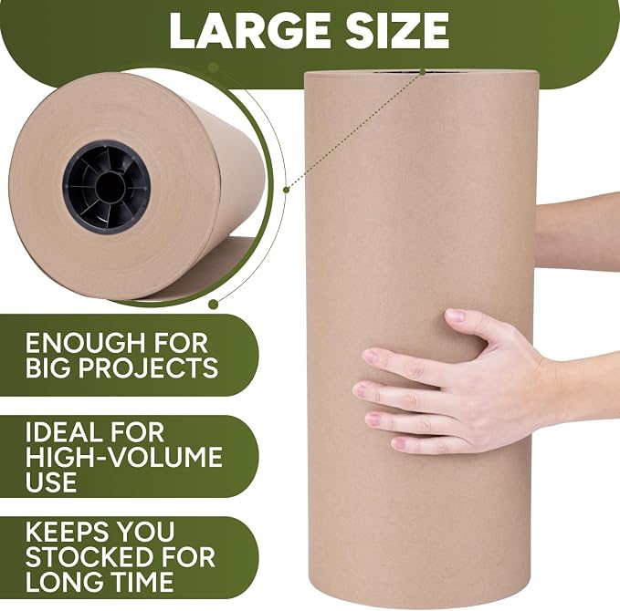 Paclord 18" x 14400" (1200 feet) Natural Brown Kraft Paper Roll, 30 Lb Standard Grade – Made in USA Large Roll of Brown Wrapping Paper, 3-inch Core – for Packaging, Void Filling, Shipping, School | 30 Lb Standard Grade – Made in USA Large Roll of Brown...