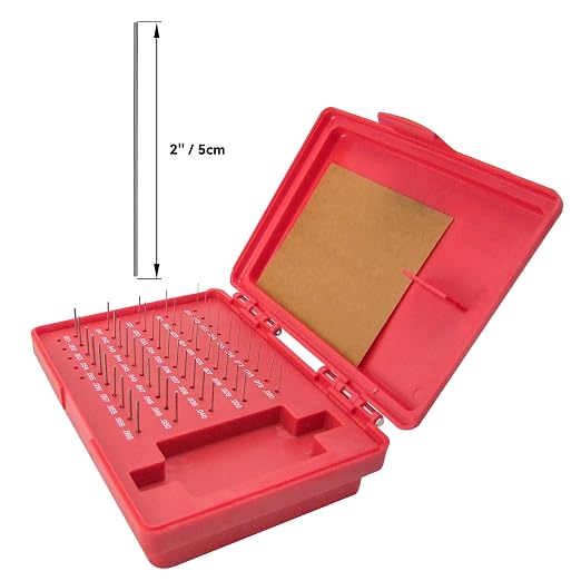 HFS(R) Pin Gage Set M0 Plus Steel Gauge with Storage Case for Carpenters and Home Improvement 50 PCS 0.011-0.060"