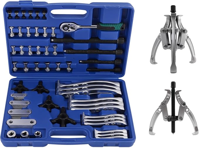 maXpeedingrods 3" 4" 6" 8" Gear Puller Set, 2 Jaw & 3 Jaw Bearing Puller Kit with Ratchet Wrench, 72pcs Reversible Jaw Gear Pulling Tool for Internal External Bearing Gear Pulley Flywheel Removal