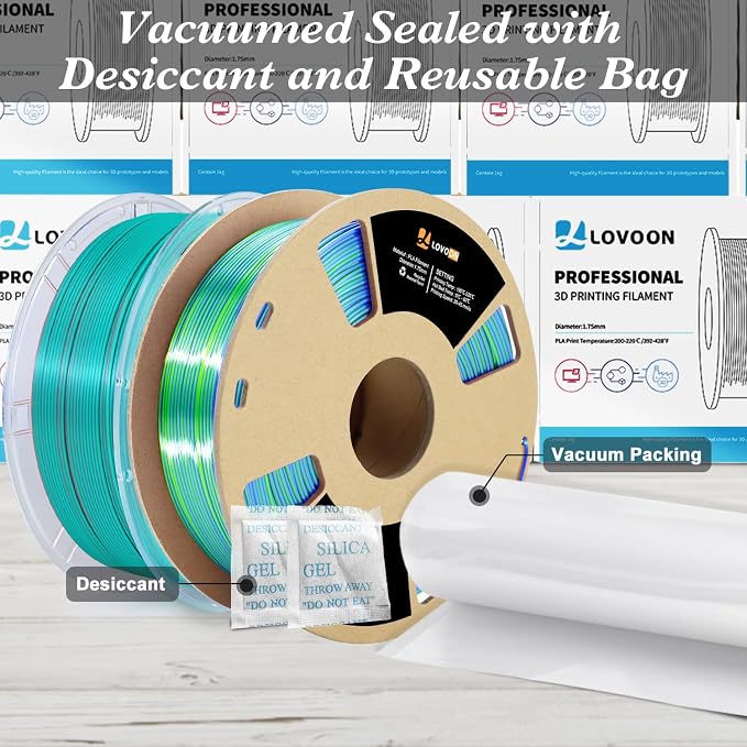 LOVOON Silk PLA 3D Printer Filament Bundle 2 KG, PLA Filament 1.75mm, Shiny Silk Blue/Green/Red and Blue/Pink Change by Angle, 3D Printing Filament for Most FDM Printers and 3D Pen, 1KG X 2 Spools