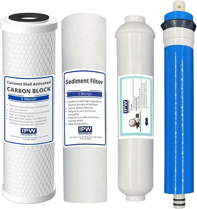IPW Industries Inc. | Watts W-415 4-Stage Reverse Osmosis Water Filter Replacement Set - Carbon and PP Sediment Filter with Inline GAC and RO Membrane