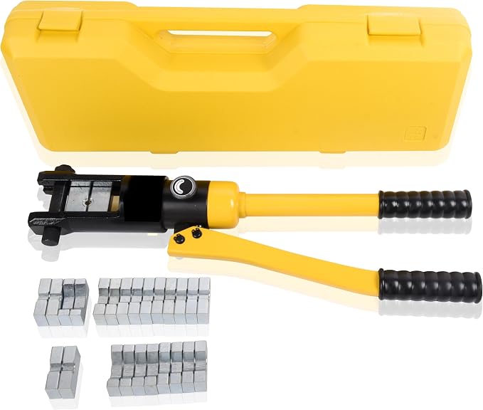 16T Hydraulic Crimping Tool 8AWG-600MCM Cable Crimping Tool 0.87 inch Stroke Hydraulic Lug Crimper Electrical Terminal Crimper with 13 Pairs of Die Sets, YQK-300