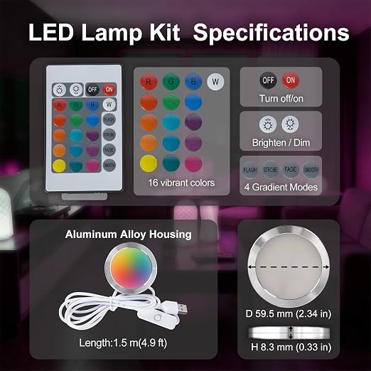 1PCS Remote Control RGB LED Lamp Kit 001 for Bambu Lab H2C/X1/P2S/A1 Multicolor RGB Makerworld for Anycubic Makeronline 3D Printer Light DIY Hardware Model Parts USB