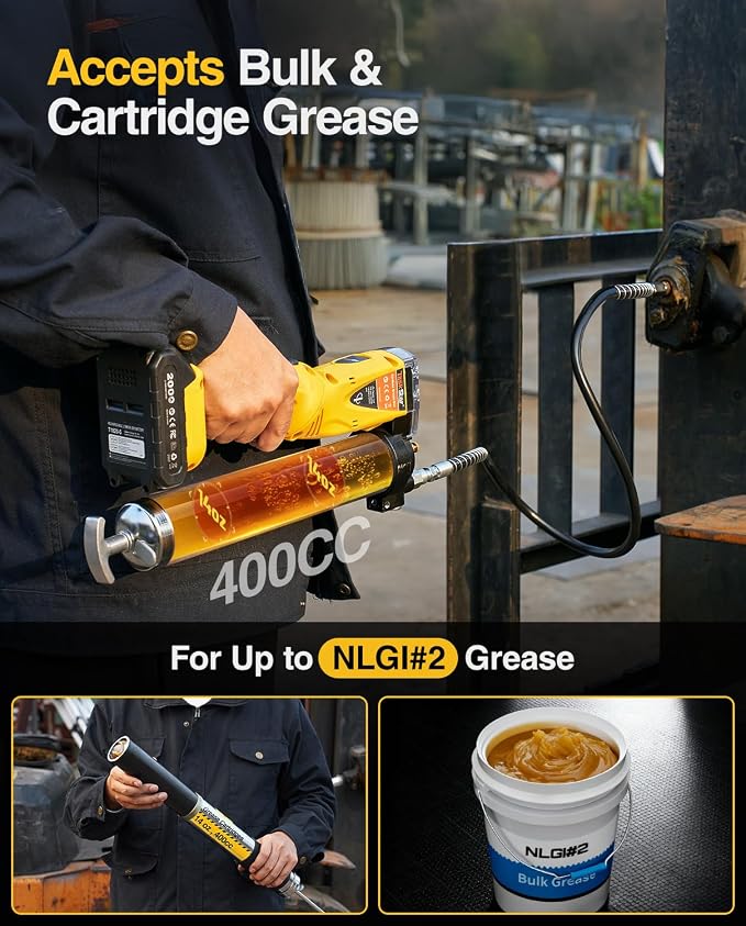 TaskStar Electric Grease Gun Kit: Professional Cordless Battery Grease Gun, 10000 PSI, Automatic Pumping Mode, Ergonomic Grip, with 2 Batteries, 3 Easy-to-use Couplers, 39.4" Hose for Truck, Tractor