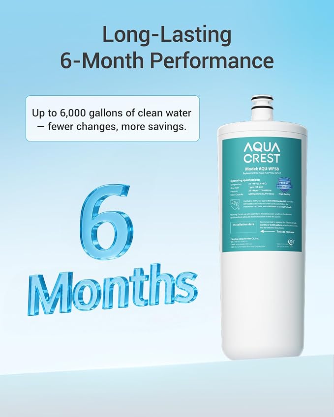 AQUA CREST AP517 Under Sink Water Filter, Replacement for Aqua-Pure® AP517, AP51711, AP510, AP517EA, NSF/ANSI 42 Certified, 6000 Gallons Extended Lifespan, More Pure Enjoyment, 1 Pack