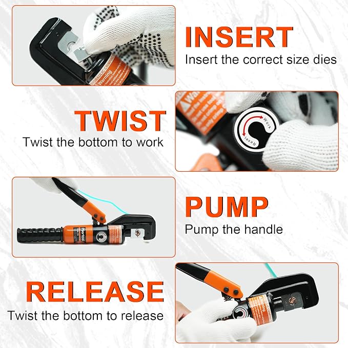 10 Ton Hydraulic Battery Cable Crimper with Spring-Loaded Handle & 9 Dies Battery Cable Lug Wire Crimping Tool for 12-2/0 AWG, 1/8" Stainless Steel Railing, Marine & Electrical Terminals