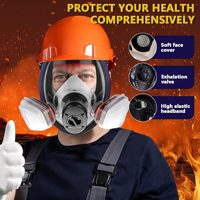 Reusable Full Face Cover Set,Full Facepiece for Staining,Car Spraying,Painting,Sanding &Cutting,Grinding,DIY and Other Work Protection