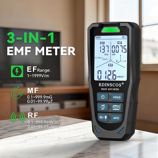 3 in 1 EMF Detector, Rechargeable EMF Meter | Up to 10GHz, Multi-Sensor for Power Lines, WiFi/Cell Phones, Smart Meters,Automatic Alarm