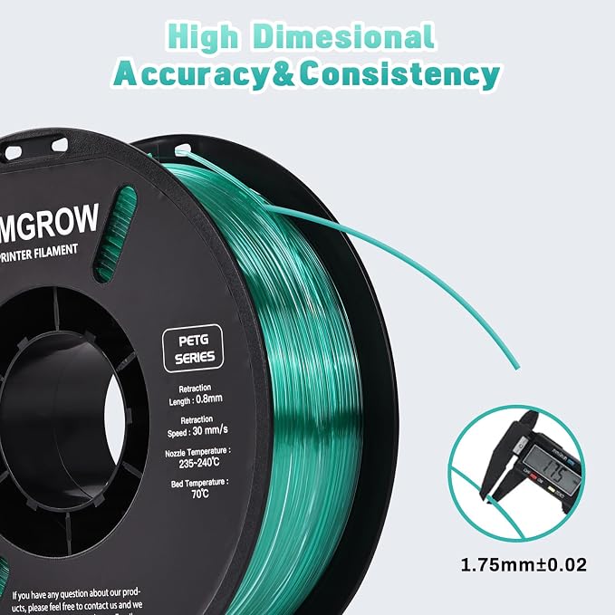 Comgrow PETG 3D Printer Filament 1.75mm, High Precision and Tough 3D Printer Filament 1kg (2.2LBS), Dimensional Accuracy +/- 0.02 mm, Fit Most 3D Printers Gradient Green White