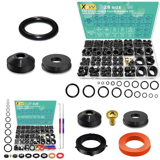 XBVV 560 Pcs Faucet Washers & SAE O Ring and 1075 Pcs Plumbing Washer & Metric O Ring Kit for Faucet Plumbing Hydraulic Sealing Repair(4 in1 Kit)