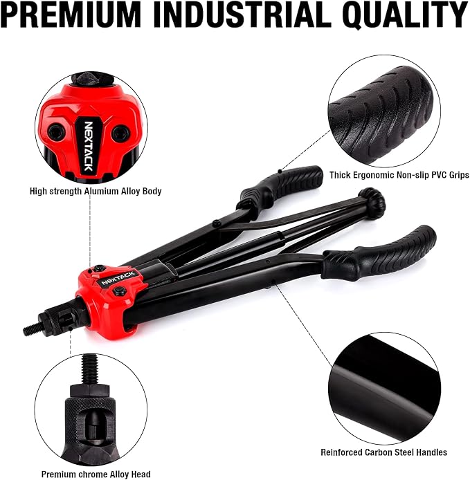 NEXTACK Heavy Duty Rivet Nut Tool Kit, 16" Pro Semi Auto Release Rivnut Nutsert Tool Set - 105pc Threaded Rivet Nuts & 12pc Mandrels | Organized Rugged Case NT800