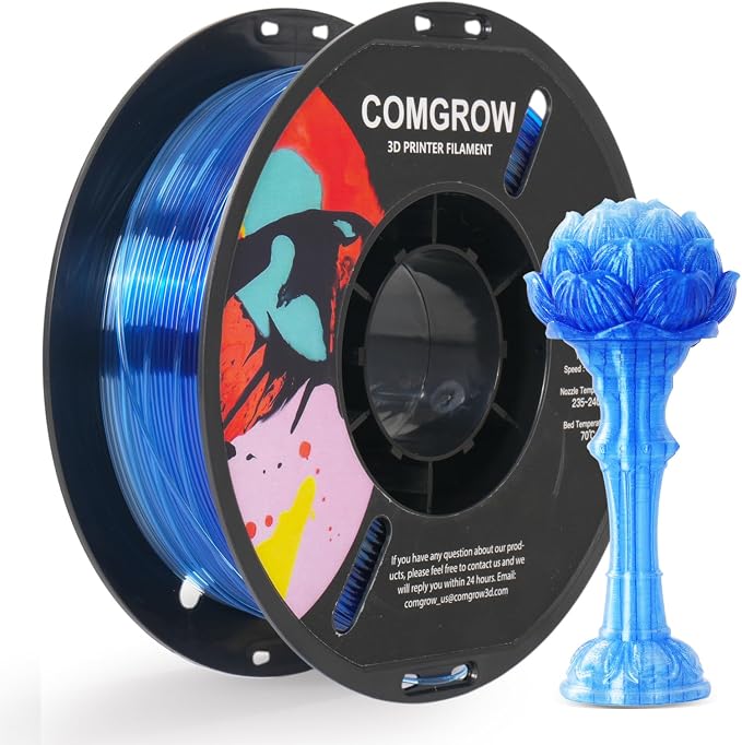Comgrow PETG 3D Printer Filament 1.75mm, High Precision and Tough 3D Printer Filament 1kg (2.2LBS), Dimensional Accuracy +/- 0.02 mm, Fit Most 3D Printers Gradient Blue White