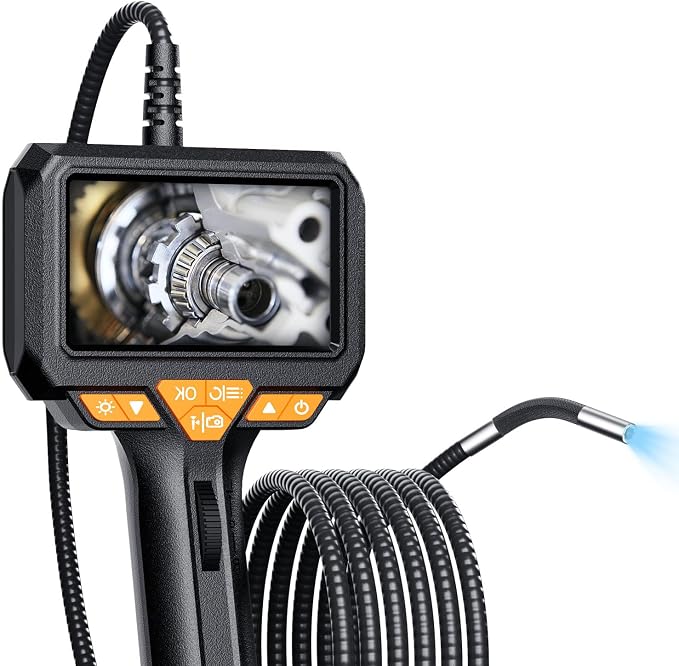 Articulating Borescope with 180° Two-Way Steering-1080P HD 4.3" Screen Automotive Endoscope, 85°C High-Temp Alarm, 6mm Slim Probe, 2600mAh Battery, Includes 32GB Card & Case