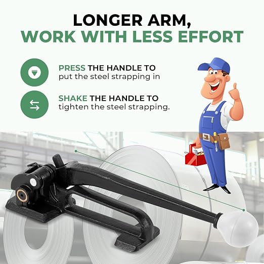 Steel Strapping Tensioner for 1/2" to 3/4" Width Strapping | Steel Banding Strapping Tool for 0.3-0.4mm Thickness, Heavy-Duty Manual Tool Banding Kit