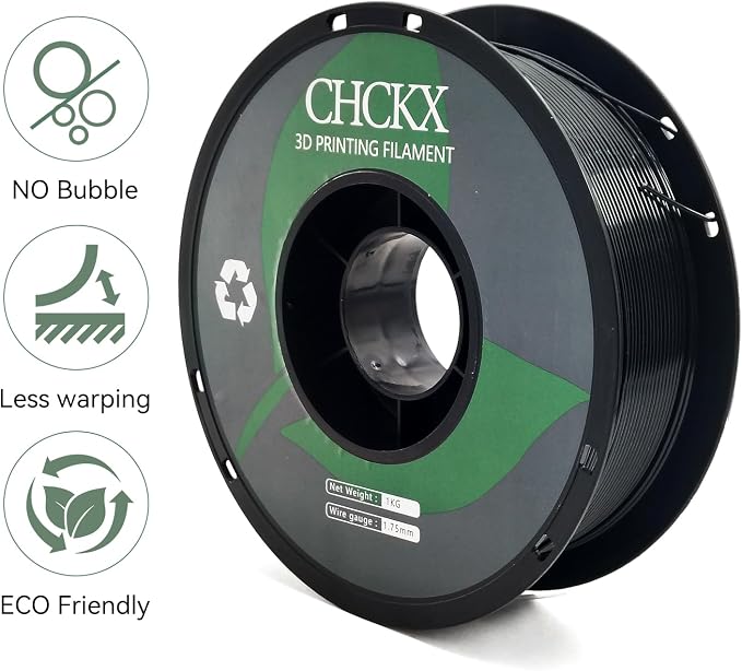 PETG 3D Printer Filament, Dimensional Accuracy +/- 0.03 mm, 1kg Spool(2.2lbs), 1.75 mm Fit for Most 3D Printers, Black