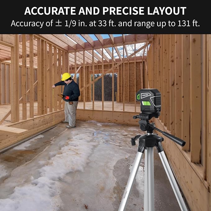Firecore 5-Point Laser Level, Green Beam Self-Leveling Laser Plumb Bob with Magnetic Base, 131-Foot Range, 2 AA Batteries and Carry Pouch Included - F501G