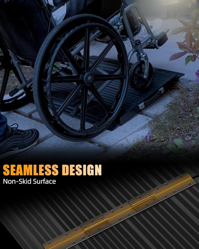 VNN Portable Wheelchair Ramp 2FT, Black Seamless Non-Slip Aluminum Ramps for Wheelchairs for Home, Handicap Wheelchair Ramps for Home Steps, Aluminum Loading Dock Plates